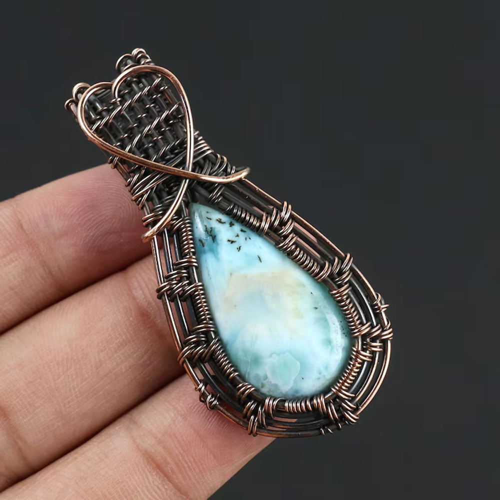 Handmade Copper Wire Wrapped Pendant Pear Shape 20To25MM Larimar Natural Stone Pendant For Anniversary Gift for Wife Jewelry