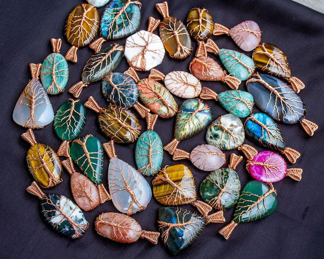 Handmade Copper Wire Wrapped Pendant Pear Shape 20To25MM Mix Natural Stone Pendant For Anniversary Gift for Wife Jewelry