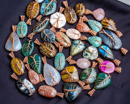 Handmade Copper Wire Wrapped Pendant Pear Shape 20To25MM Mix Natural Stone Pendant For Anniversary Gift for Wife Jewelry