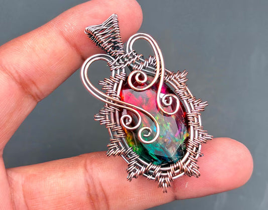 Handmade Brass Wire Wrapped Pendant Oval Shape 25To30MM Lacerated Quartz Stone Pendant For Anniversary Gift for Wife Jewelry