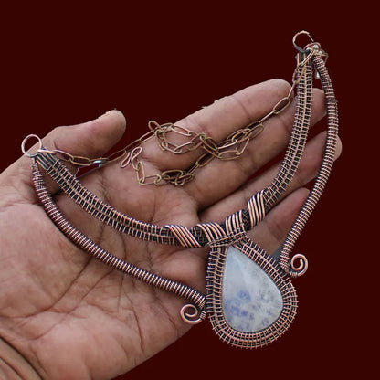 Handmade Wire Wrapped Brass Necklace Stone Size 25To30MM Pear Shape Bezel Set Necklace For Happy Birthday Gift For Women