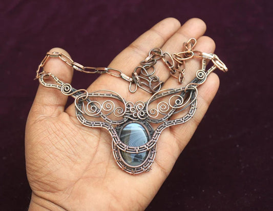 Handmade Wire Wrapped Brass Necklace Stone Size 25To30MM Oval Shape Sardonyx Bezel Set Necklace For Happy Birthday Gift For Women