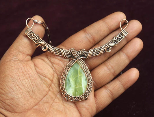 Handmade Wire Wrapped Brass Necklace Stone Size 25To30MM Pear Shape Agate Stone Bezel Set Necklace For Happy Birthday Gift For Women