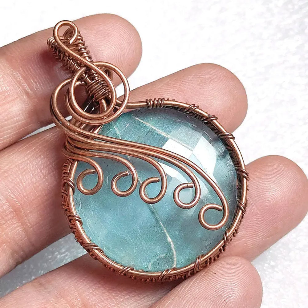 Handmade Brass Wire Wrapped Pendant Pear Shape 25MM Aquamarine Stone Pendant For Anniversary Gift for Wife Jewelry