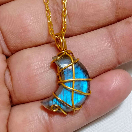 Handmade Brass Wire Wrapped Pendant Half Moon Shape 15To20MM Moonstone Pendant For Anniversary Gift for Wife Jewelry
