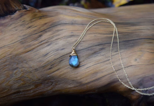 Handmade Brass Wire Wrapped Pendant Pear Shape 10MM Labradorite Pendant For Anniversary Gift for Wife Jewelry