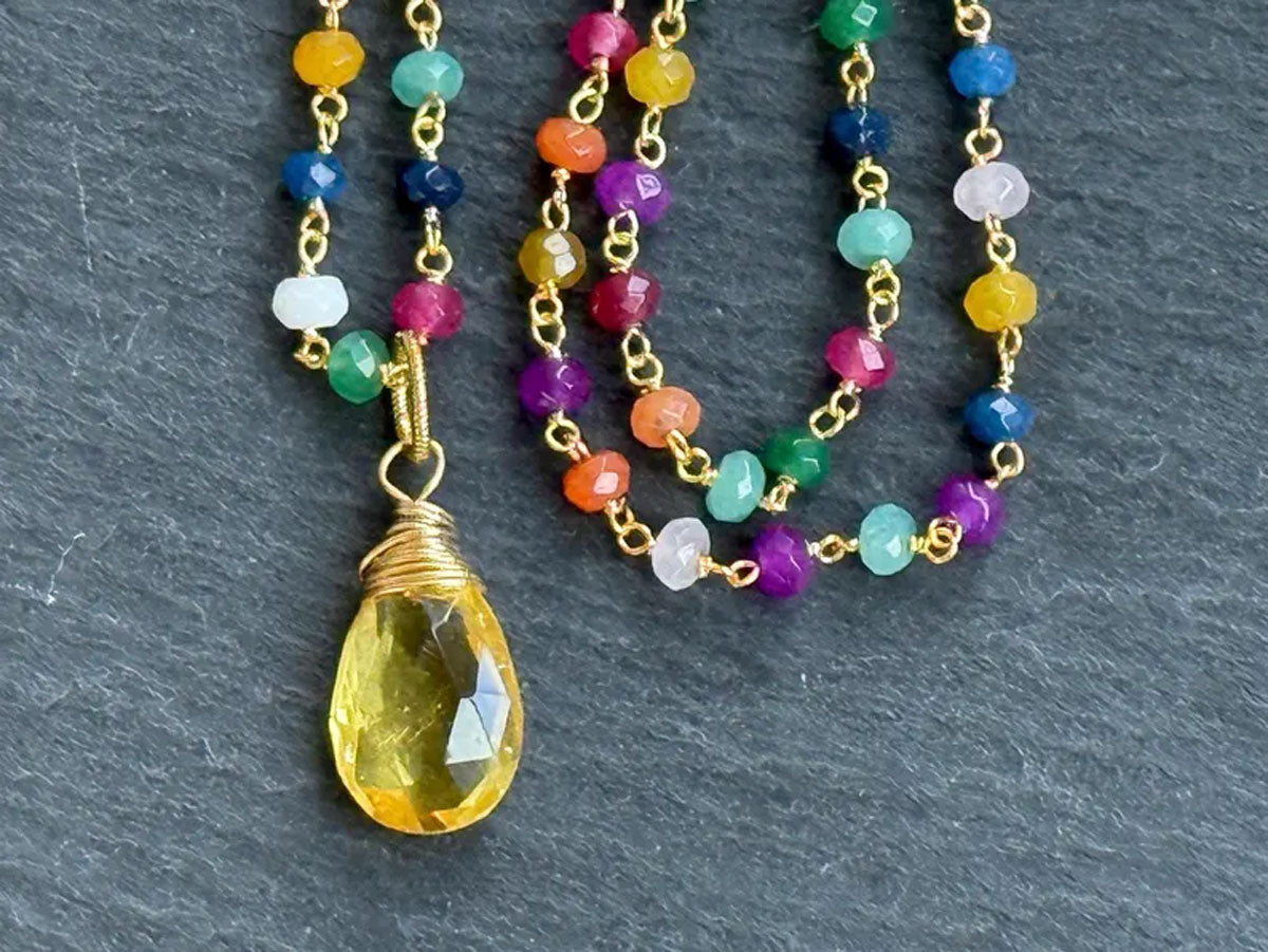 Handmade Wire Wrapped Brass Necklace Stone Size 15MM Pear Shape Citrine Hydro Stone Bezel Set Necklace For Happy Birthday Gift For Women