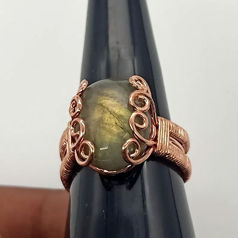 Adjustable Handmade Wire Wrapped Brass Ring Free Size Oval Shape Without Stone Bezel Set Ring For Happy Birthday Gift For Women