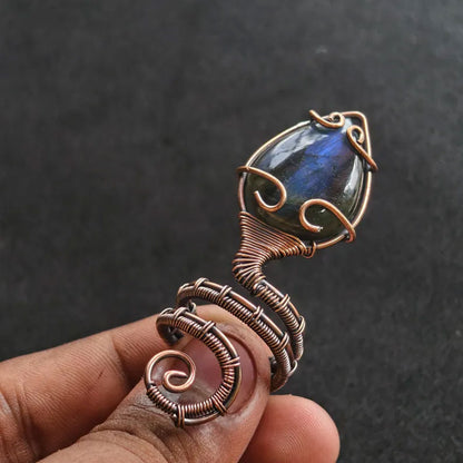 Adjustable Handmade Wire Wrapped Brass Ring Size 10To15 Pear Shape Labradorite Stone Bezel Set Ring For Happy Birthday Gift For Women