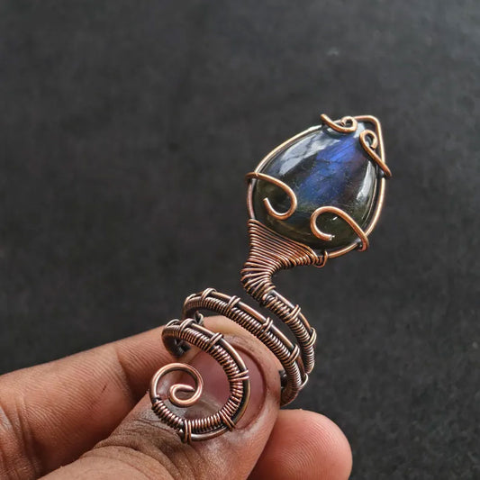 Adjustable Handmade Wire Wrapped Brass Ring Size 10To15 Pear Shape Labradorite Stone Bezel Set Ring For Happy Birthday Gift For Women