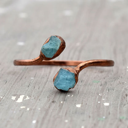 Adjustable Handmade Wire Wrapped Brass Bangle Size 15To20MM Raw Shape Aquamarine Gemstone Bezel Set Ring For Happy Birthday Gift For Women (Copy)