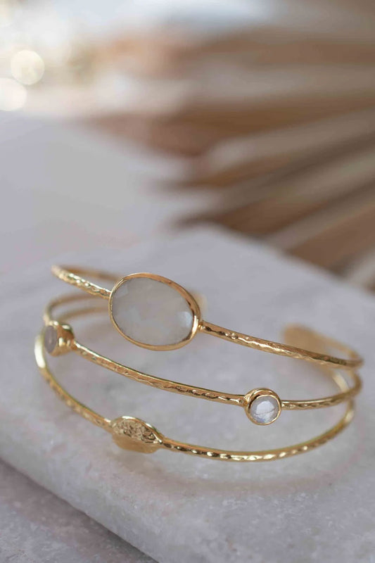 Adjustable Handmade Wire Wrapped Brass Bangle Size 10MM Rectangle Shape Moonstone Gemstone Bezel Set Bangle For Happy Birthday Gift For Women