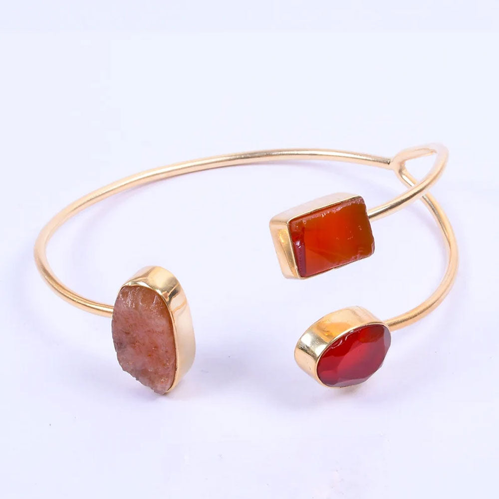 Adjustable Handmade Brass Bangle Size 10To15MM Round Shape Carnelian Gemstone Bezel Set Bangle For Happy Birthday Gift For Women