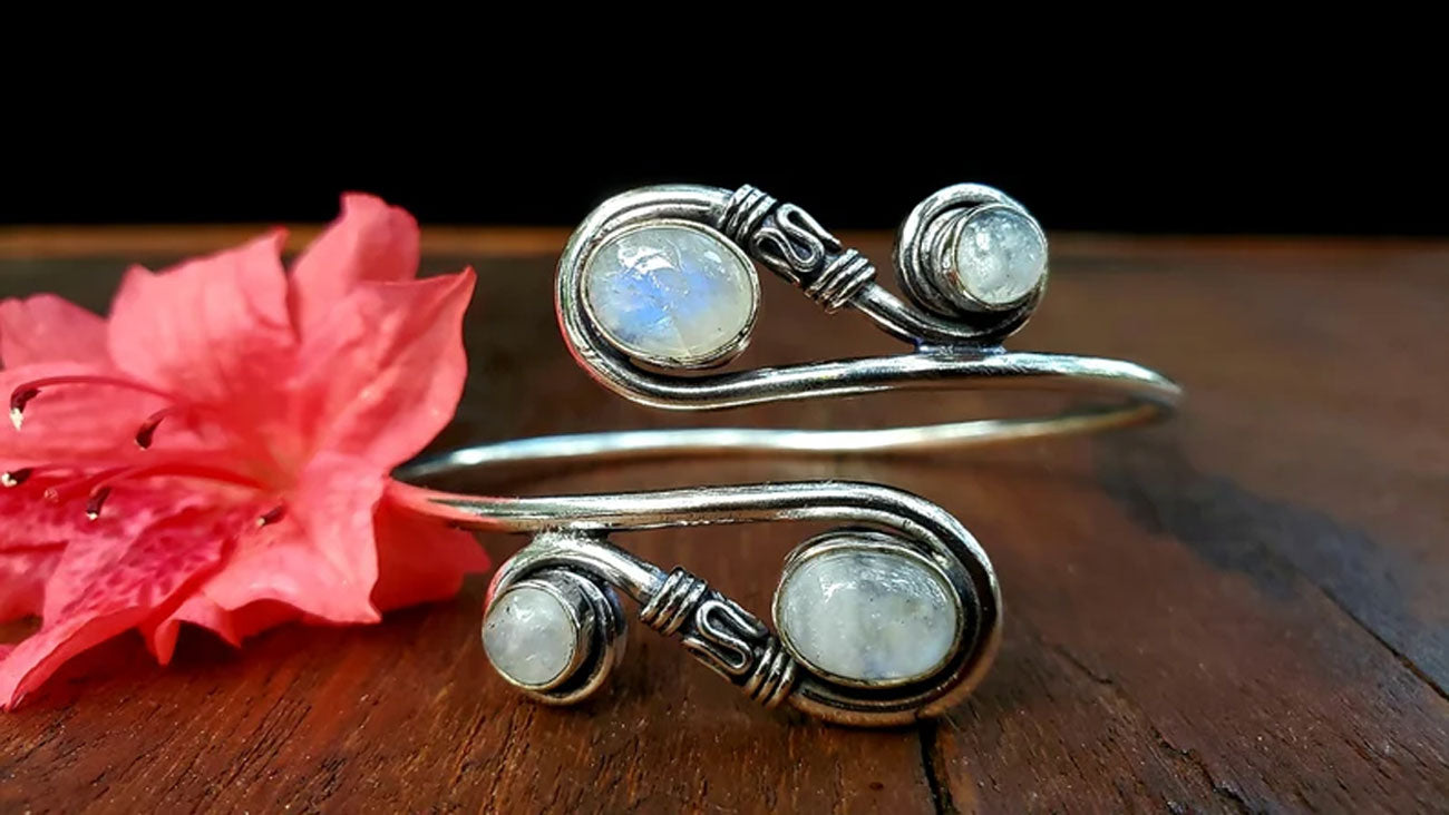 Adjustable Handmade Brass Bangle Size 8To10MM Round Shape Renewal Moonstone Bezel Set Bangle For Happy Birthday Gift For Women