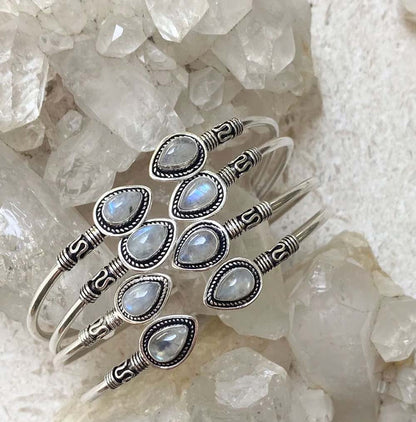 Adjustable Handmade Brass Bangle Size 8To10MM Pear Shape Renewal Moonstone Bezel Set Bangle For Happy Birthday Gift For Women