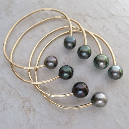 Adjustable Handmade Brass Bangle Size 10MM Round Shape Tahitian Pearls Gemstone Bezel Set Bangle For Happy Birthday Gift For Women