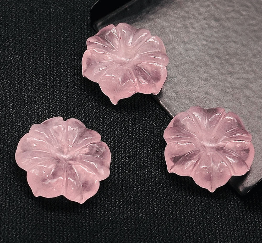 Handmade Carving Gemstone Flower Shape 20MM Rose Quartz Natural Carving Stone For Used Making Jewelry
