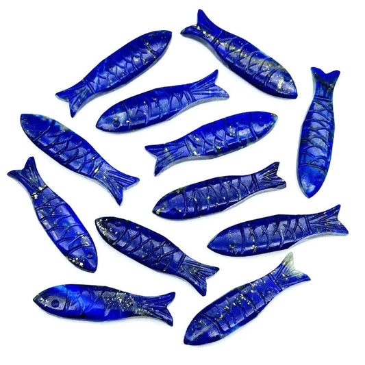 Handmade Carving Gemstone Fish Shape 20MM Lapis Lazuli Natural Carving Stone For Used Making Jewelry