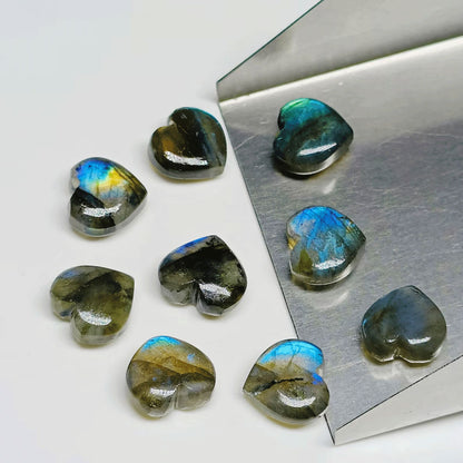 Handmade Carving Gemstone Heart Shape 15MM Labradorite Natural Carving Stone For Used Making Jewelry