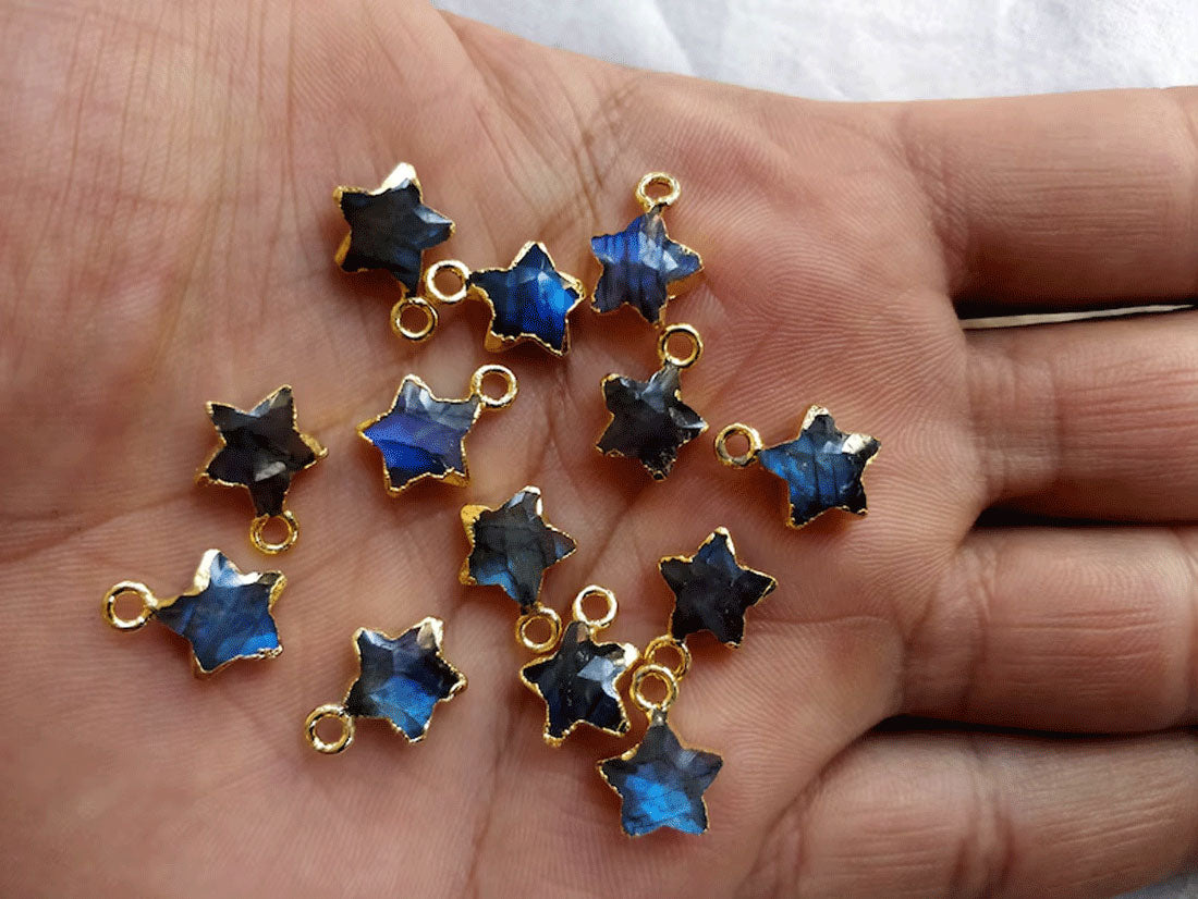 Awesome Handmade Stone 8MM Approx. Star Shape Labradorite Gemstone Beads Pendant Drilled Setting Metal Brass Pendant For Happy Birthday Gift Pendant
