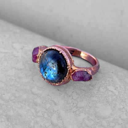 Handmade Brass Ring 12MM Round Shape Labradorite Gemstone Bezel Set Ring For Happy Birthday Gift For Women (Copy)