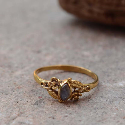 Handmade Brass Ring 12MM Marque Shape Labradorite Ruby Gemstone Bezel Set Ring For Happy Birthday Gift For Women