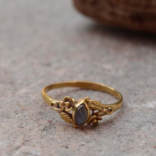 Handmade Brass Ring 12MM Marque Shape Labradorite Ruby Gemstone Bezel Set Ring For Happy Birthday Gift For Women