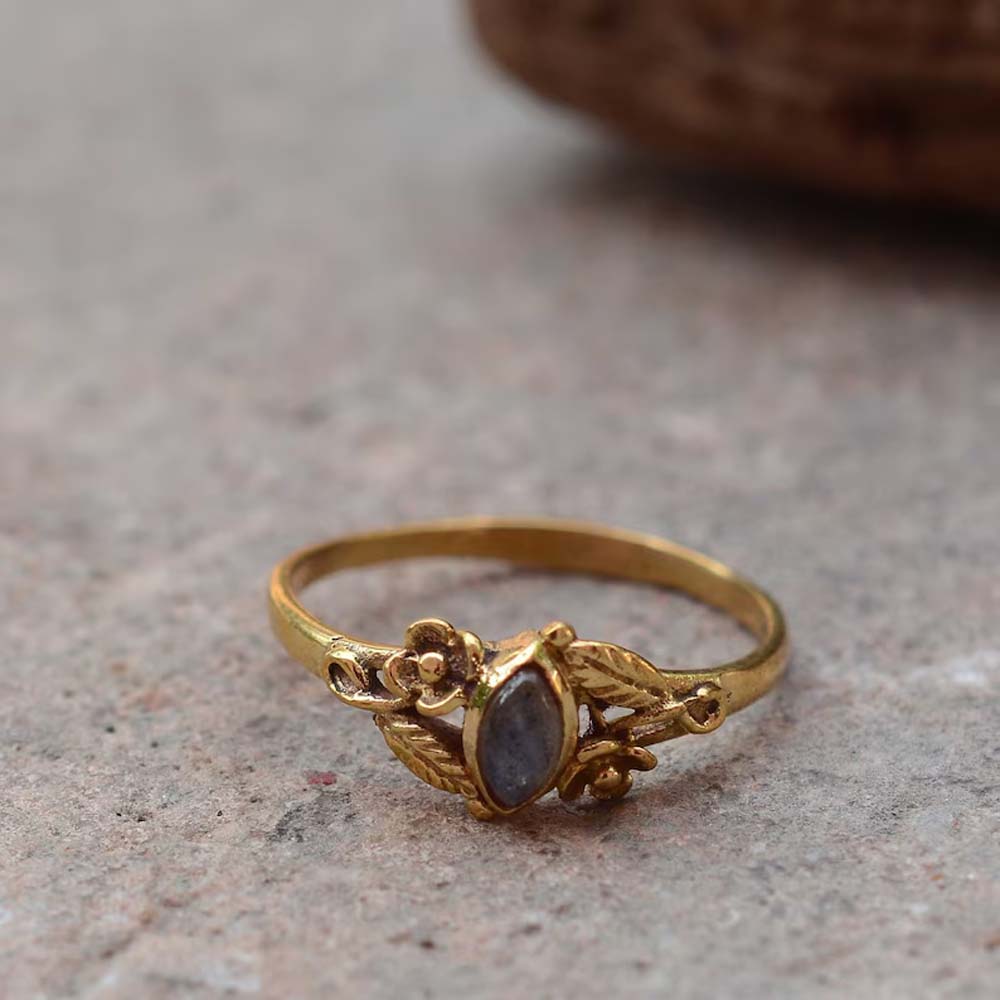 Handmade Brass Ring 12MM Marque Shape Labradorite Ruby Gemstone Bezel Set Ring For Happy Birthday Gift For Women