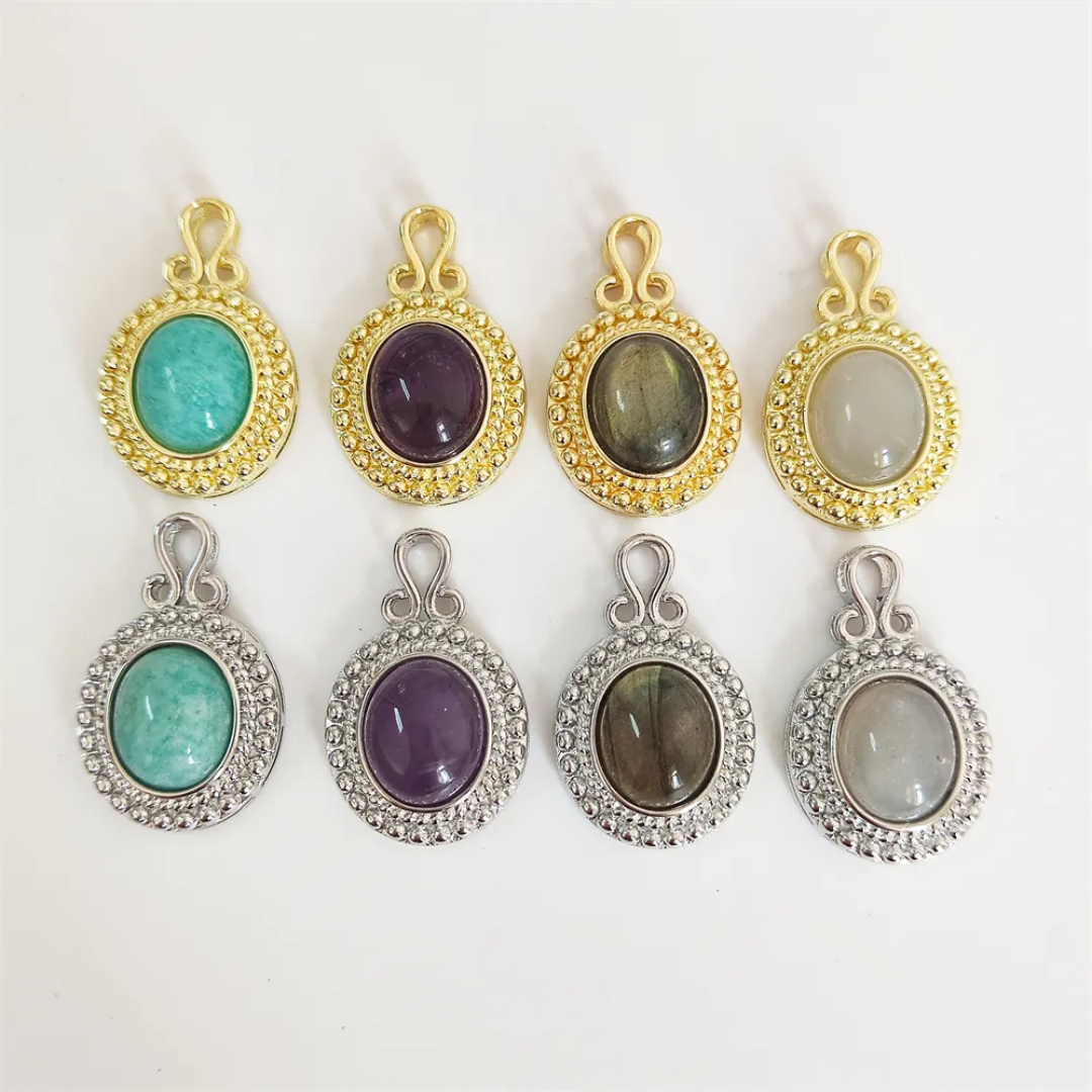 Handmade 925 Sterling Silver Pendants Oval Shape Labradorite Amethyst Natural Stone Size 12X15MM Bezel Set Pendant For Birthday Gift Women Jewelry