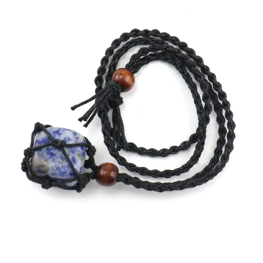 Handmade Macrame Wire Wrapped Pendant Black Color Threads Sodalite Tumble Gemstone Size 20To25MM Pendant Jewelry