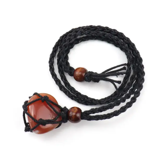 Handmade Macrame Wire Wrapped Pendant Black Color Threads Carnelian Tumble Gemstone Size 20To25MM Pendant Jewelry