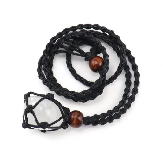 New Trendy Handmade Macrame Wire Wrapped Pendant Black Color Threads Crystal Quartz Tumble Gemstone Size 15To20MM Pendant Jewelry