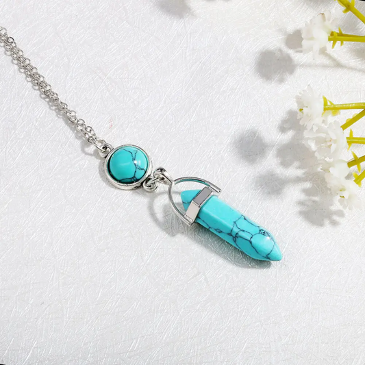 Handmade 925 Sterling Silver Pendants Pencil Shape Turquoise Pendulum Stone Size 10X20MM 5MM Beads Bezel Set Pendant For Birthday Gift Women Jewelry