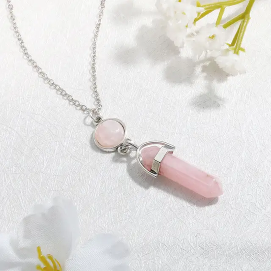 Handmade 925 Sterling Silver Pendants Pencil Shape Rose Quartz Pendulum Stone Size 10X20MM 5MM Beads Bezel Set Pendant For Birthday Gift Women Jewelry