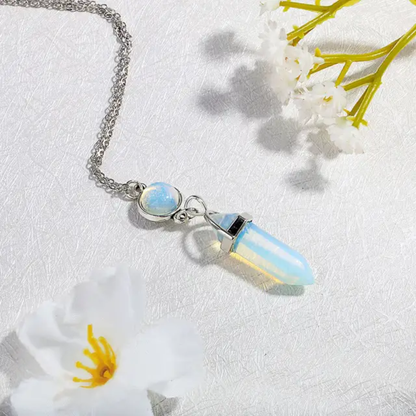 Handmade 925 Sterling Silver Pendants Pencil Shape Opalite Pendulum Stone Size 10X20MM 5MM Beads Bezel Set Pendant For Birthday Gift Women Jewelry