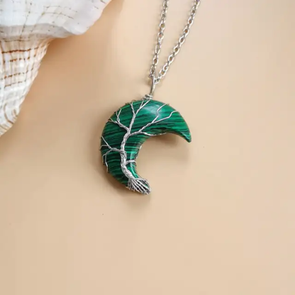 925 Sterling Silver Handmade Wire Wrapped Pendant Malachite Gemstone Size 15To20MM Half Moon Shape Pendant For Birthday Gift Pendant