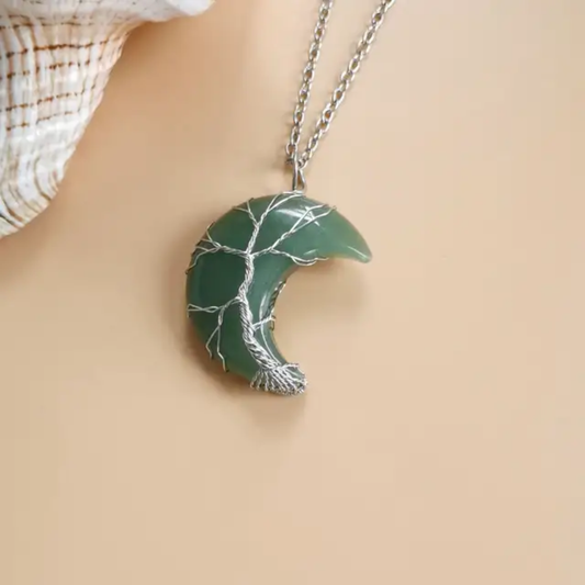 925 Sterling Silver Handmade Wire Wrapped Pendant Green Onyx Gemstone Size 15To20MM Half Moon Shape Pendant For Birthday Gift Pendant