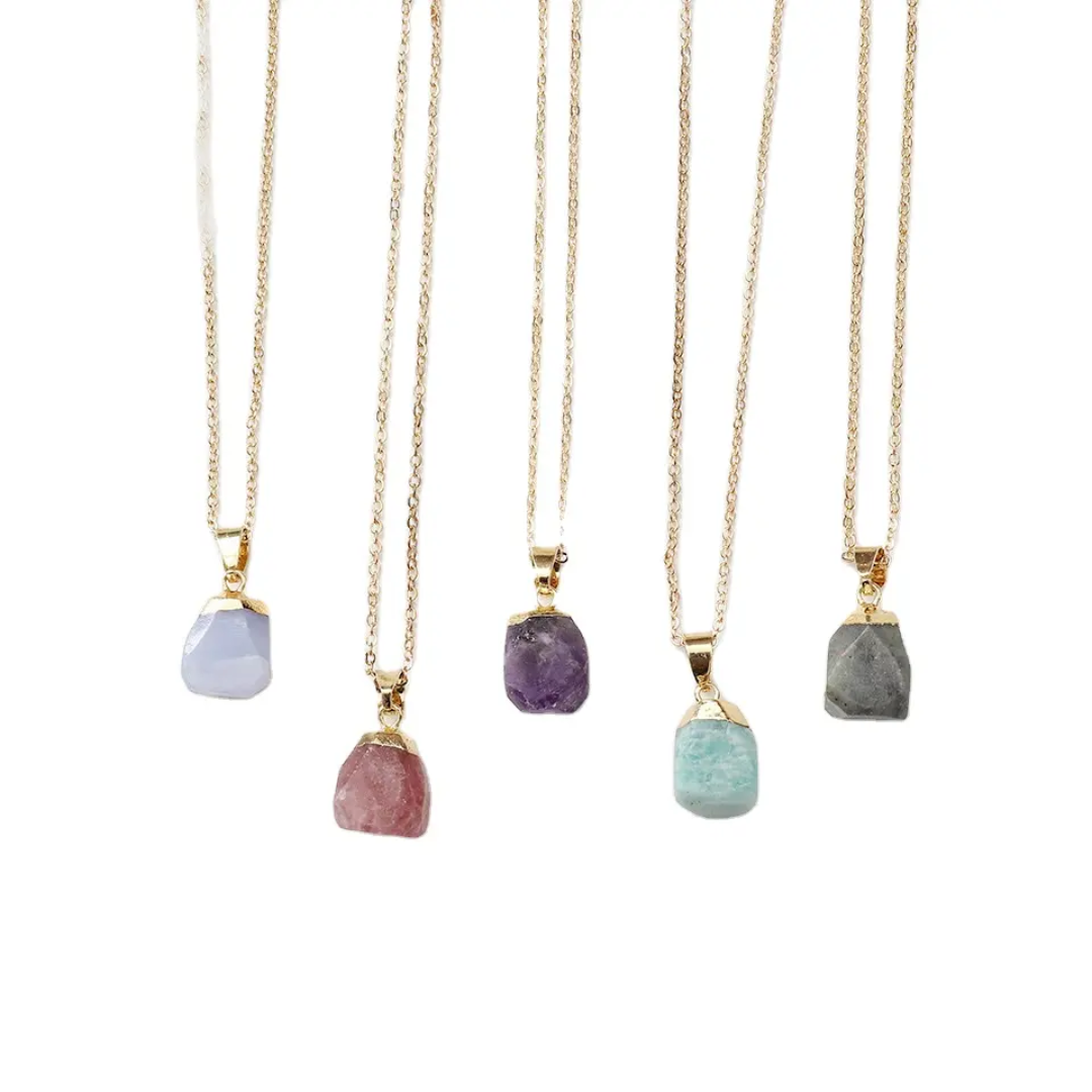 Handmade Metal Brass Pendant Mix Gemstones 10–15MM Raw