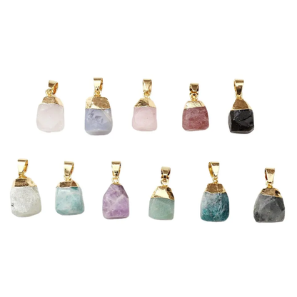 Handmade Metal Brass Pendant Mix Gemstones 10–15MM Raw