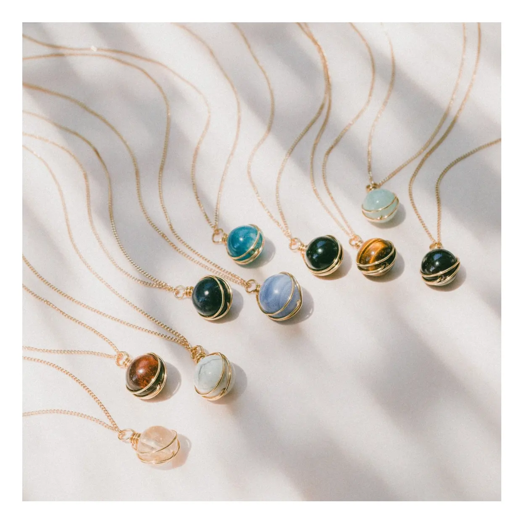 Handmade Mix Gemstone Ball Pendant | 10mm Brass Jewelry