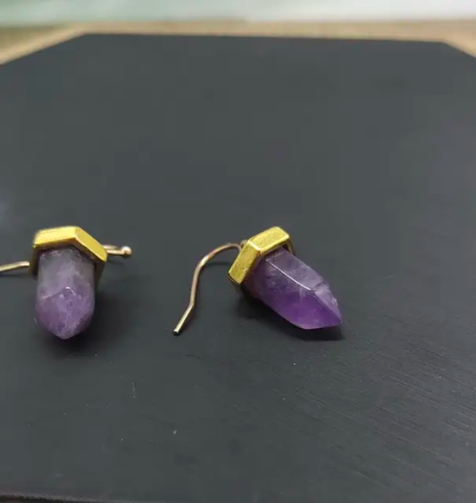 Handmade 925 Silver Stud Earrings Amethyst Stone Size 10MM Earring Foe Women's Gift Jewelry