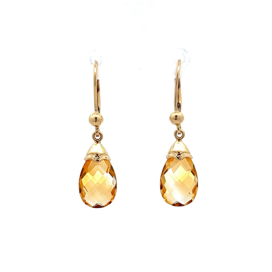 925 Sterling Silver Gold Plated Dangle Pair Earrings Handmade Citrine Gemstone Size 8X12MM Pear Shape Earring