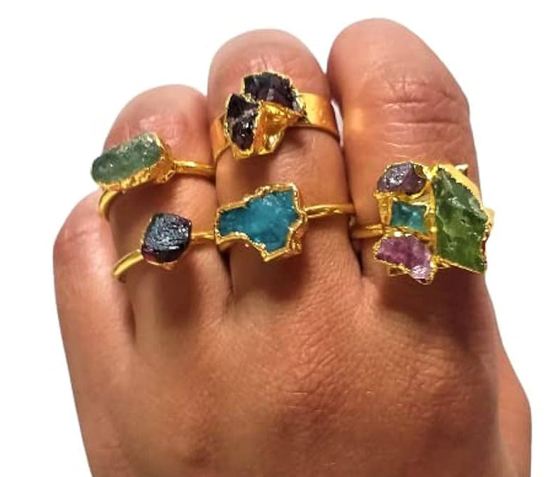 925 Sterling Silver Raw Stone Ring 8–10MM Handmade