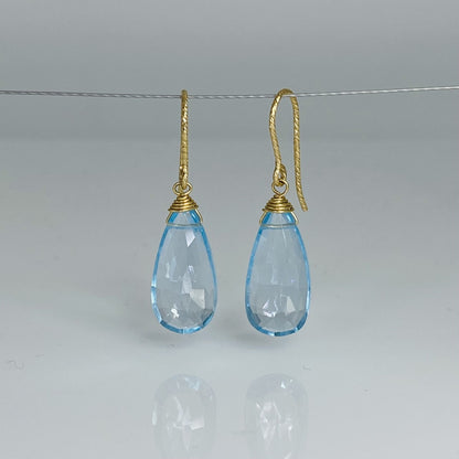 925 Sterling Silver Gold Plated Dangle Pair Earrings Handmade Blue Topaz Hydro Gemstone Size 8X12MM teardrop Shape Earring