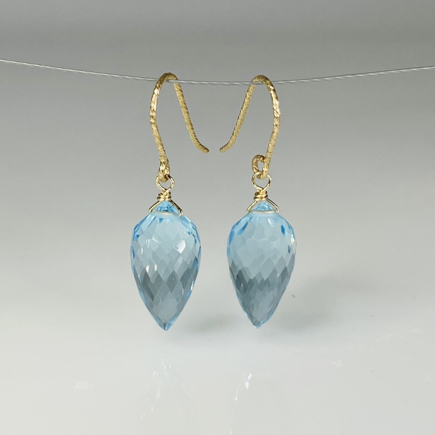 925 Sterling Silver Gold Plated Dangle Pair Earrings Handmade Blue Topaz Hydro Gemstone Size 8X12MM teardrop Shape Earring