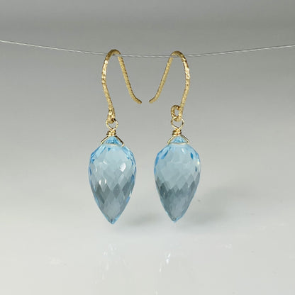 925 Sterling Silver Gold Plated Dangle Pair Earrings Handmade Blue Topaz Hydro Gemstone Size 8X12MM teardrop Shape Earring