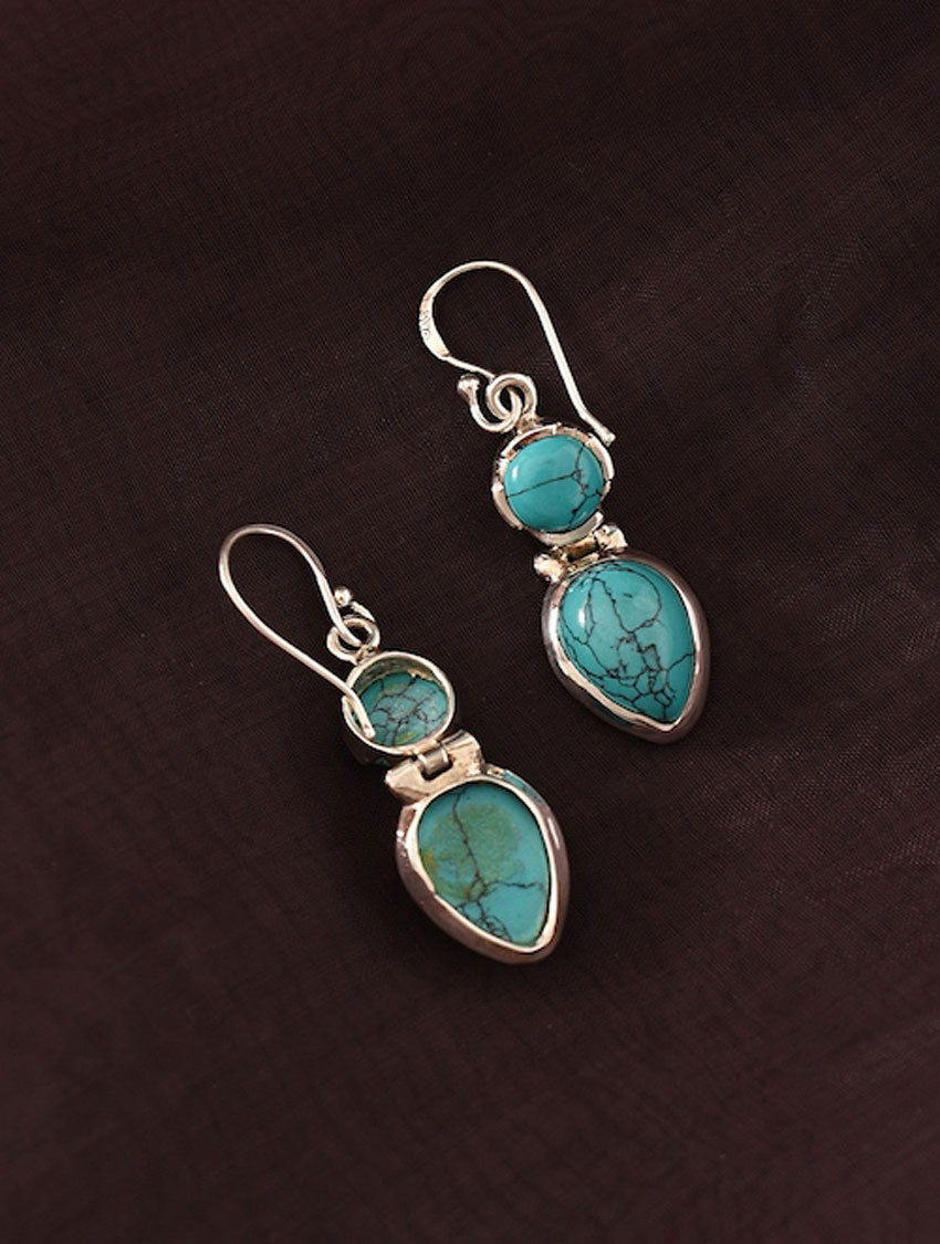 925 Silver Dangle Earrings Larimar Gemstone Handmade