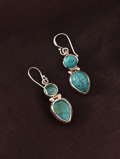 925 Sterling Silver Turquoise Dangle Earrings Handmade