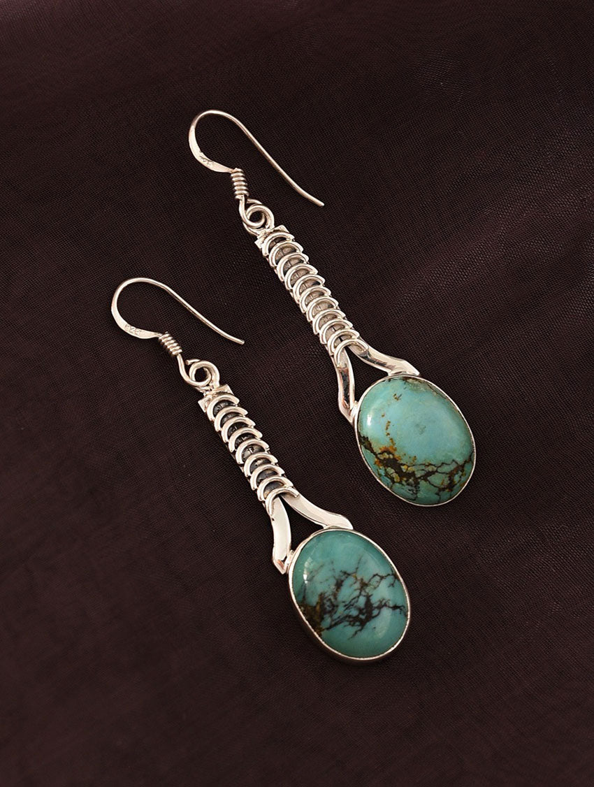 925 Silver Dangle Earrings Larimar Gemstone Handmade
