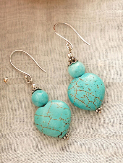 925 Silver Dangle Earrings Turquoise Gemstone Handmade